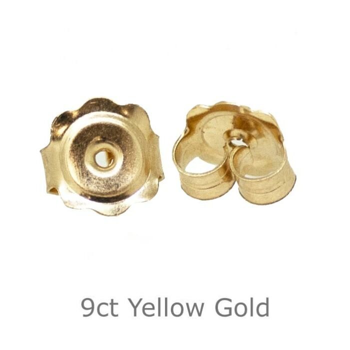 9ct yellow gold smo butterfly earring back scrolls - 6.6 x 6.6 x 3.6mm