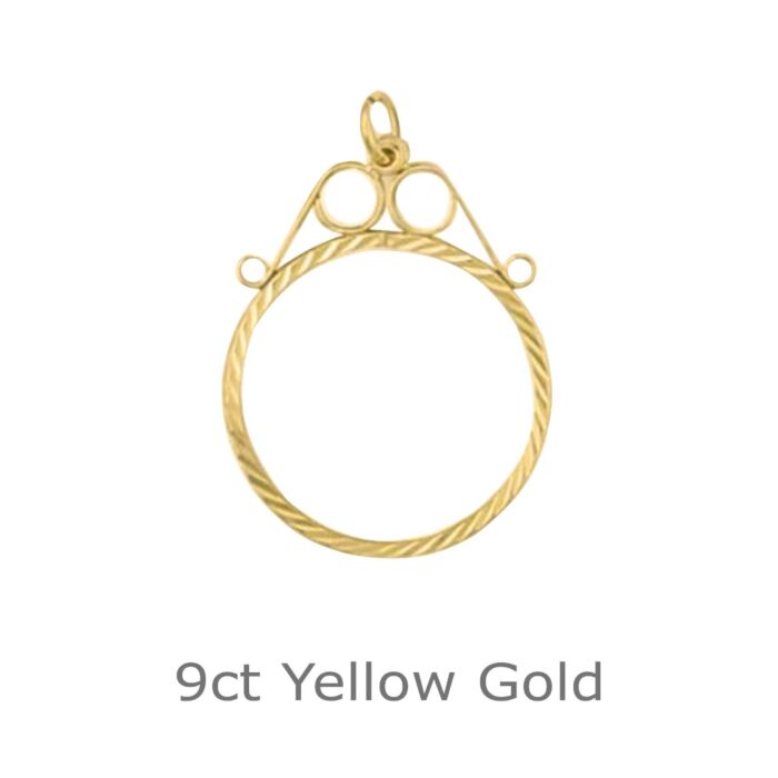 9ct Yellow Gold Pendant Mount Full Sovereign Diamond Cut Scroll