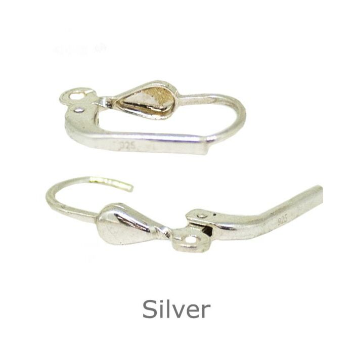 Silver continental earring fitting teardrop and ring with lever arm action
