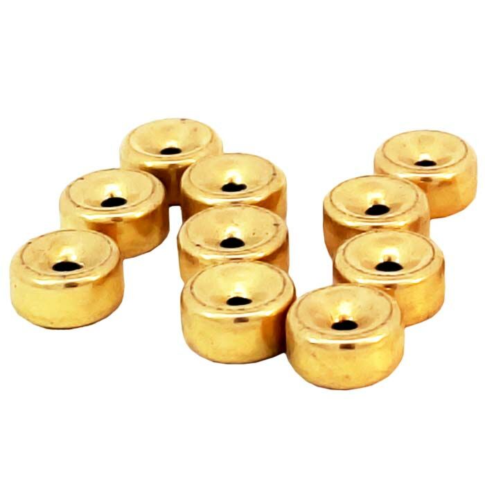 9ct Yellow Gold 7mm flat bead - plain, flat, 2 holes bead