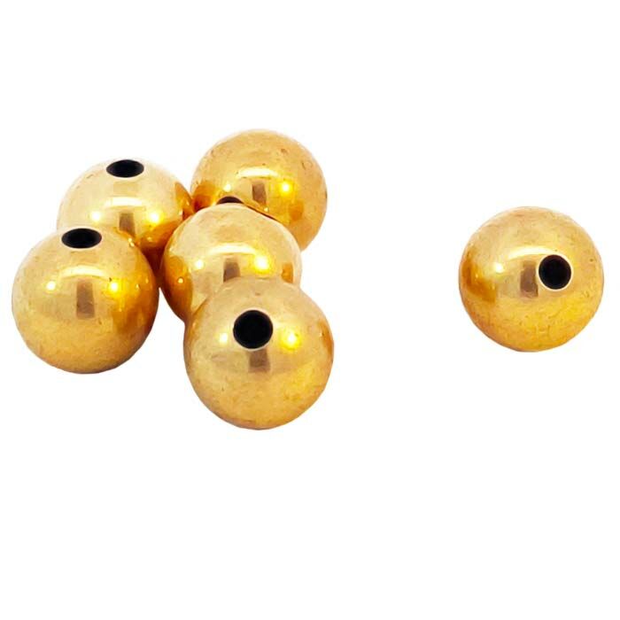 9ct Yellow Gold 6mm bead - plain, round, 2 holes bead