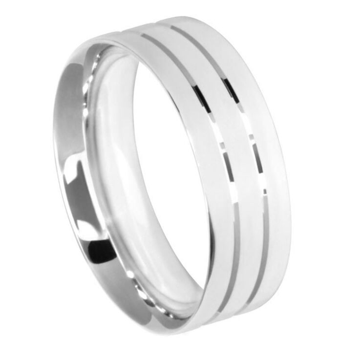 Wedding Ring Diamond CUT 16:2 X SHALLOW TRAMLINES OFF SET FROM CENTRE POLISH FINISH