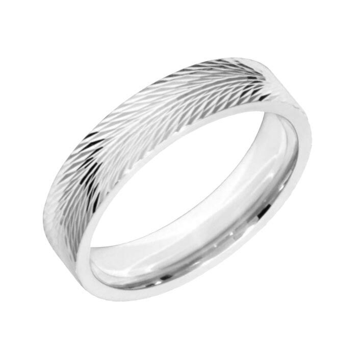 Flat wedding band CUT 9 - Wedding rings Diamond Cut Feather pattern