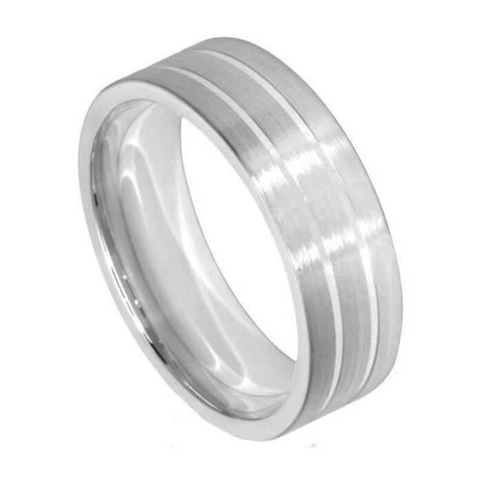 Wedding Ring Diamond CUT 17: 2 X SHALLOW TRAMLINES OFF SET FROM CENTRE MATT FINISH