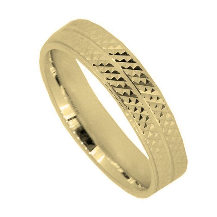 Wedding Ring Diamond Cut 49 Centre TraMLine With Chequer Board D/C With Stepped