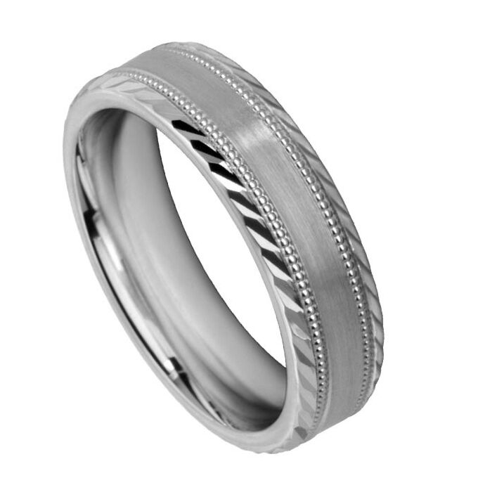 Wedding Ring Diamond CUT 60 OFF SET MILLGRAIN EDGE WITH ANGLED DIAMOND CUT MATT FINISH