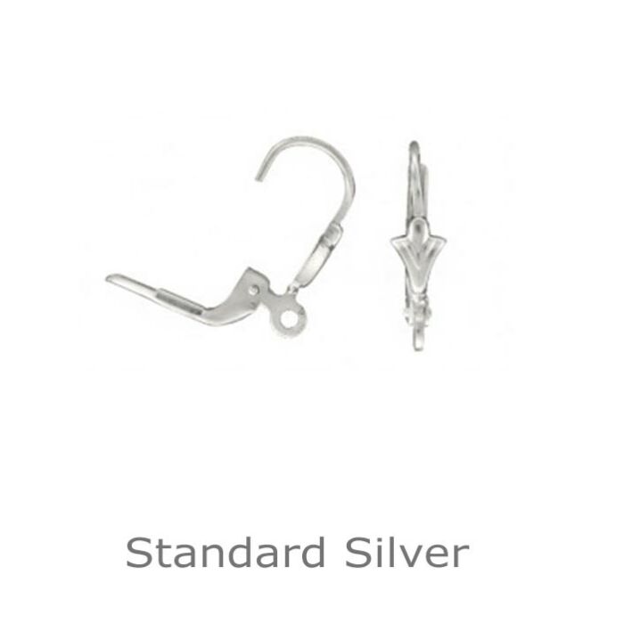 Silver continental earring fitting crest and ring with lever arm action