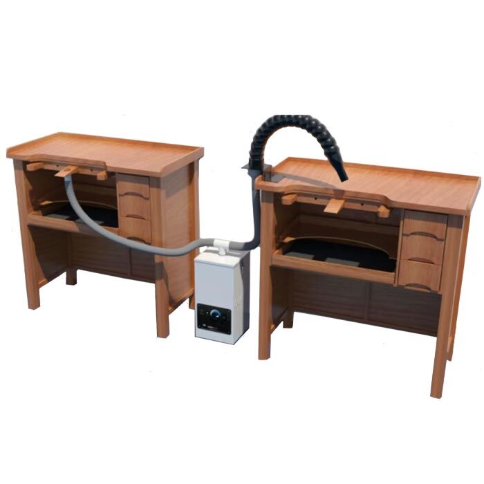 GoldVault Dust Collector, two hoses, bench peg, jeweller's table bracket and arm with two nozzles