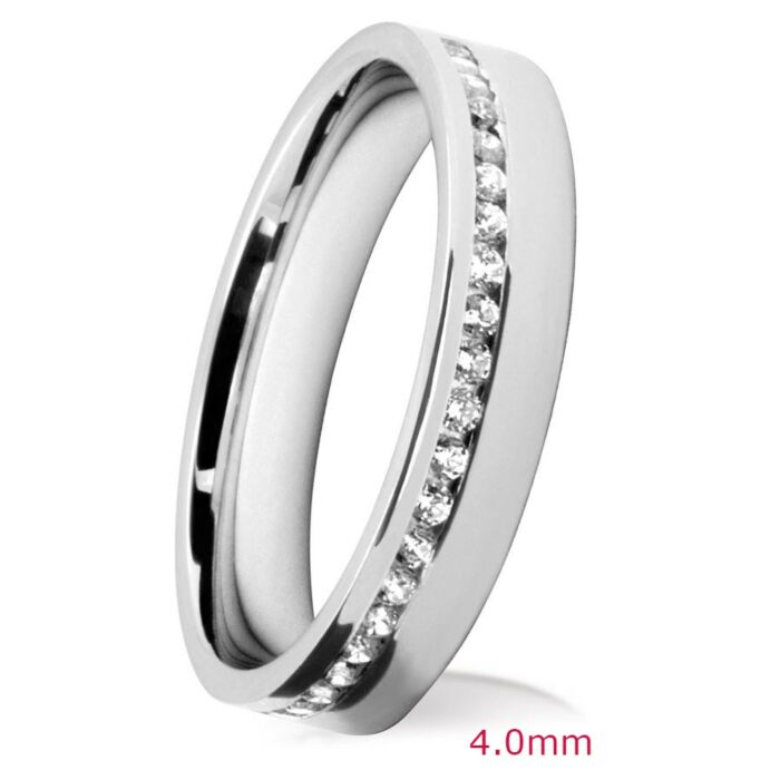 Channel offset Diamond Wedding Ring: 4mm Flat Court Brilliant Cut Offset Channel | 754B02 754B01 754B00