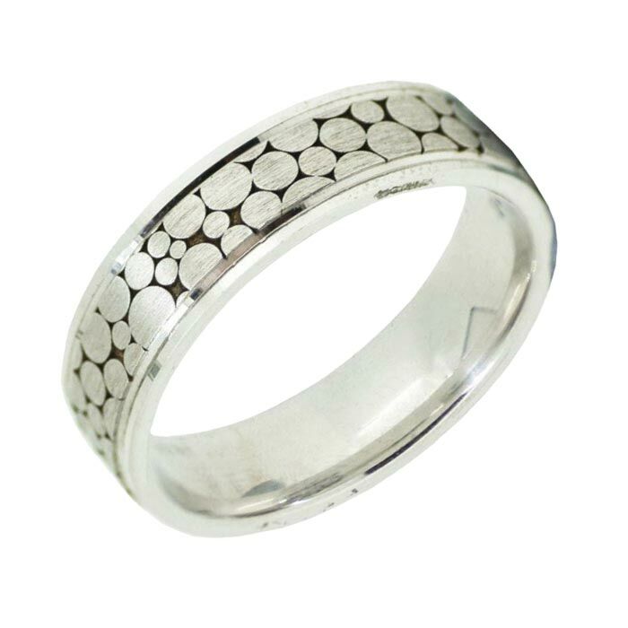 6mm Flat wedding band W7505 - Wedding rings Men style Circle pattern laser engraved
