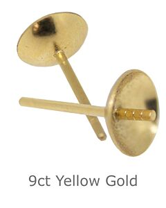 9ct yellow gold Earring Post with Cup and Peg 3mm