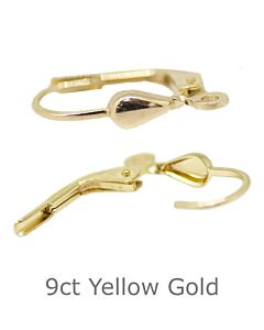 9CT YELLOW GOLD TEARDROP WITH ATTACHED JUMP RING AND LEVER ARM ACTION CONTINENTAL EARRING FITTINGS