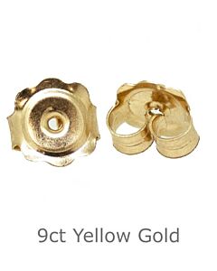 9ct yellow gold smo butterfly earring back scrolls - 6.6 x 6.6 x 3.6mm